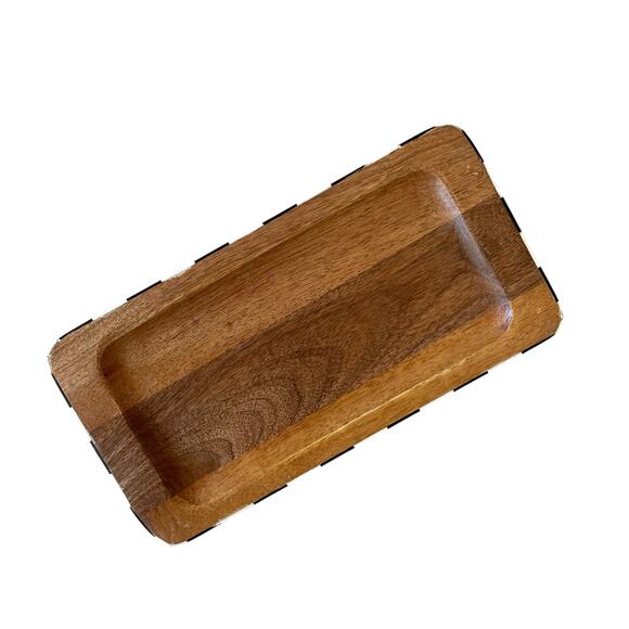 Black & White Checkered Enameled Mango Wood Serving Tray 12x6 Made In India NEW - Picture 13 of 16